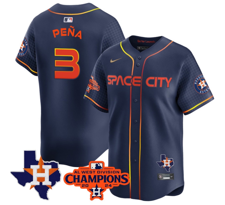 Astros 2024 AL West Champions Baseball  Jersey - All Stitched  SPACE CITY JEREMY PE?A-3