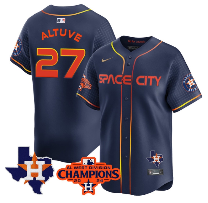 Astros 2024 AL West Champions Baseball  Jersey - All Stitched  SPACE CITY JOSé ALTUVE -27