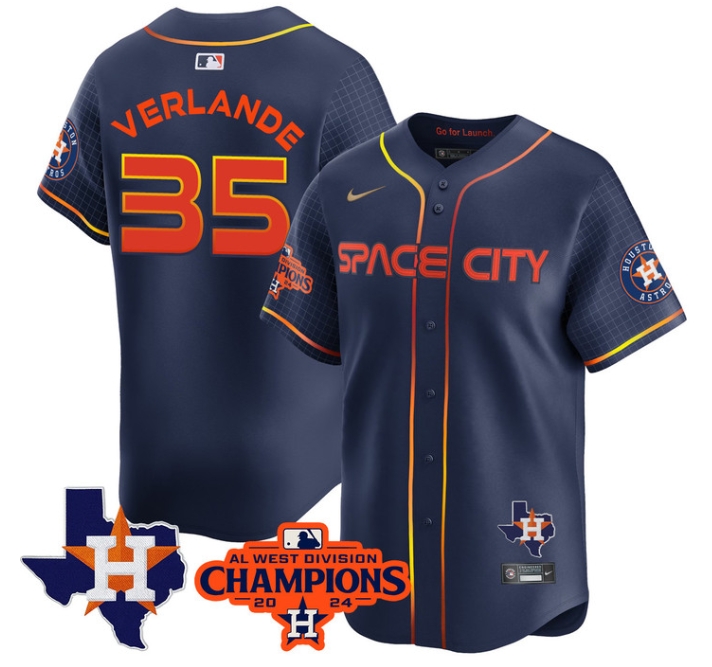 Astros 2024 AL West Champions Baseball  Jersey - All Stitched  SPACE CITY JUSTIN VERLANDER-35