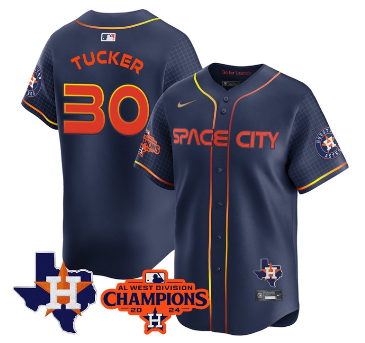 Astros 2024 AL West Champions Baseball  Jersey - All Stitched  SPACE CITY KYLE TUCKER 30
