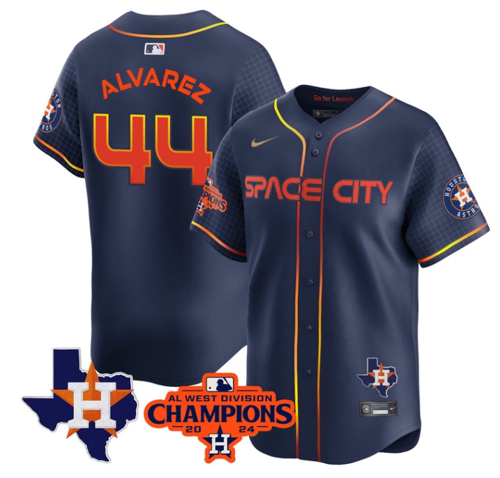 Astros 2024 AL West Champions Baseball  Jersey - All Stitched  SPACE CITY YORDAN áLVAREZ -44