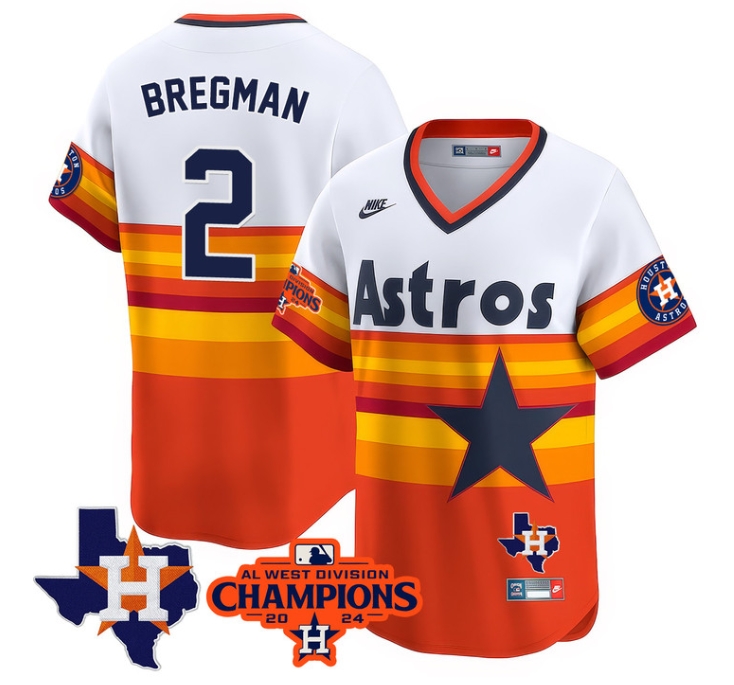 Astros 2024 AL West Champions Baseball  Jersey - All Stitched  THROWBACK ALEX BREGMAN-2