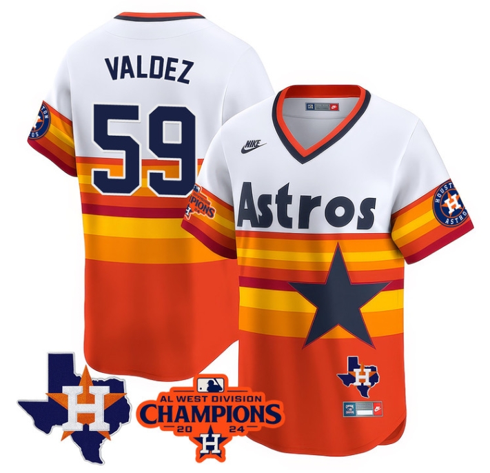 Astros 2024 AL West Champions Baseball  Jersey - All Stitched  THROWBACK FRAMBER VALDEZ-59