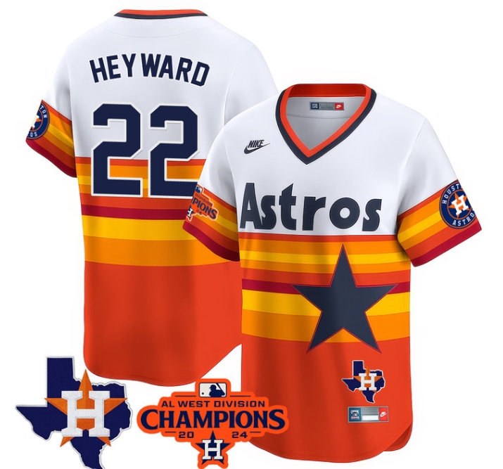 Astros 2024 AL West Champions Baseball  Jersey - All Stitched  THROWBACK JASON HEYWARD -22