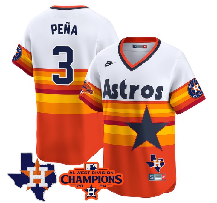 Astros 2024 AL West Champions Baseball  Jersey - All Stitched  THROWBACK JEREMY PE?A-3