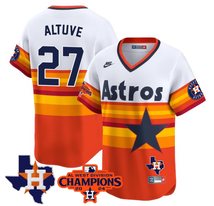 Astros 2024 AL West Champions Baseball  Jersey - All Stitched  THROWBACK JOSé ALTUVE -27