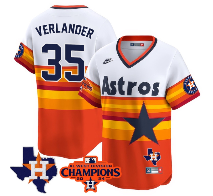 Astros 2024 AL West Champions Baseball  Jersey - All Stitched  THROWBACK JUSTIN VERLANDER-35