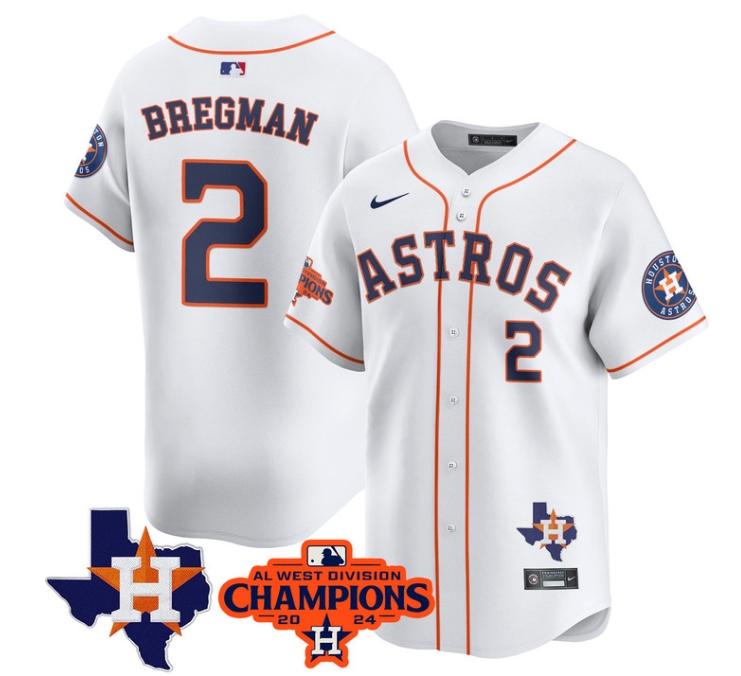 Astros 2024 AL West Champions Baseball  Jersey - All Stitched  WHITE  ALEX BREGMAN-2
