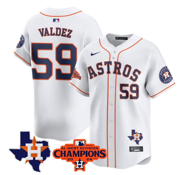 Astros 2024 AL West Champions Baseball  Jersey - All Stitched  WHITE FRAMBER VALDEZ-59