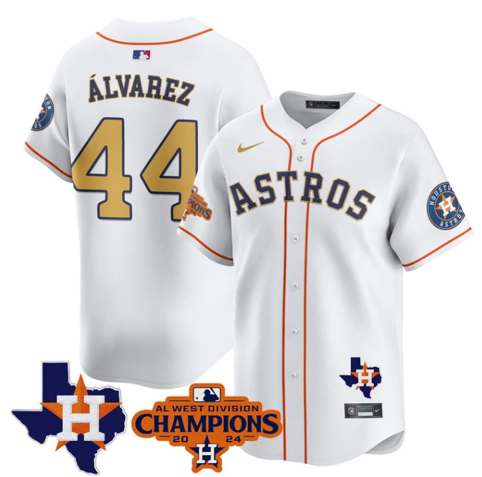 Astros 2024 AL West Champions Baseball  Jersey - All Stitched  WHITE GOLD YORDAN áLVAREZ -44