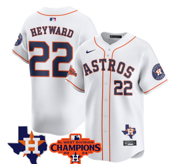Astros 2024 AL West Champions Baseball  Jersey - All Stitched  WHITE JASON HEYWARD -22