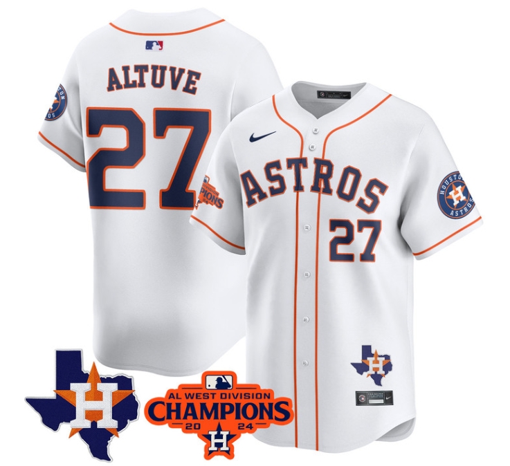Astros 2024 AL West Champions Baseball  Jersey - All Stitched  WHITE JOSé ALTUVE -27