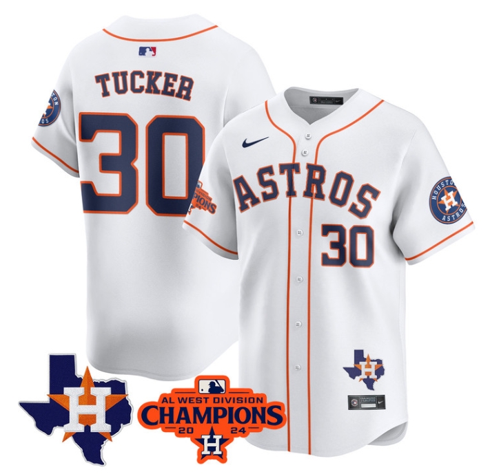 Astros 2024 AL West Champions Baseball  Jersey - All Stitched  WHITE KYLE TUCKER 30