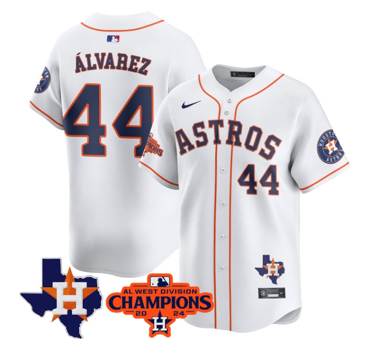 Astros 2024 AL West Champions Baseball  Jersey - All Stitched  WHITE YORDAN áLVAREZ -44