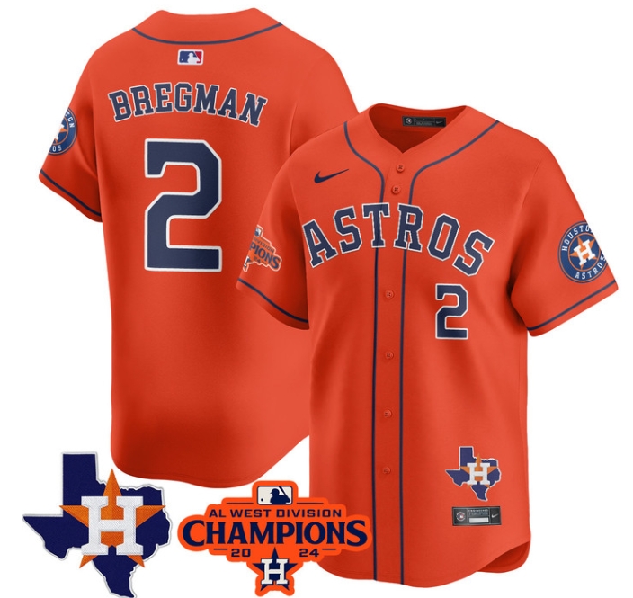 Astros 2024 AL West Champions Baseball  Jersey - All Stitched ALEX BREGMAN-2