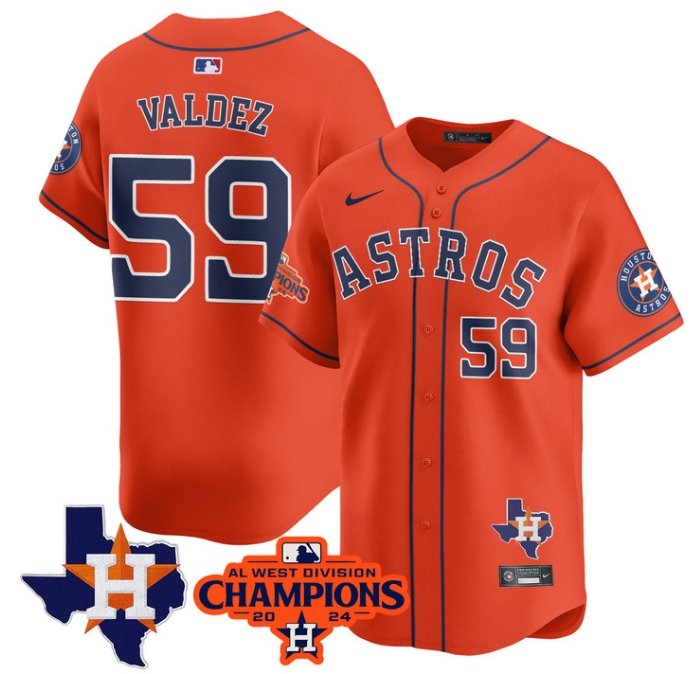 Astros 2024 AL West Champions Baseball  Jersey - All Stitched FRAMBER VALDEZ-59