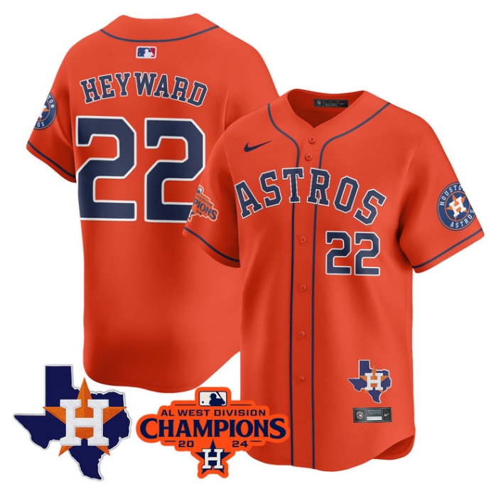 Astros 2024 AL West Champions Baseball  Jersey - All Stitched JASON HEYWARD -22