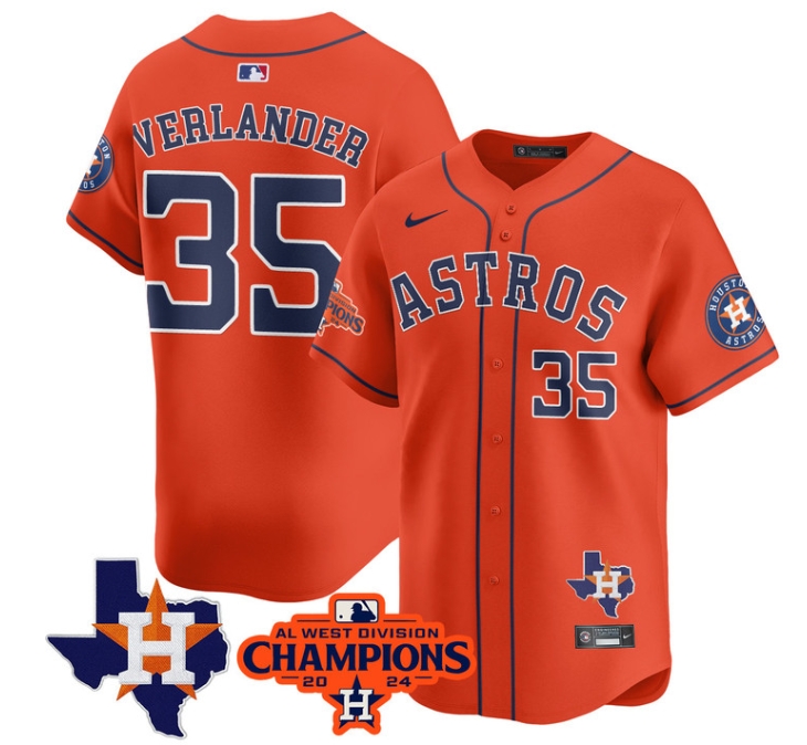 Astros 2024 AL West Champions Baseball  Jersey - All Stitched JUSTIN VERLANDER-35