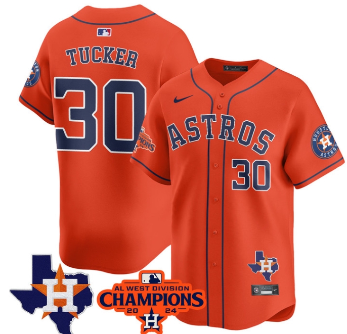Astros 2024 AL West Champions Baseball  Jersey - All Stitched KYLE TUCKER 30