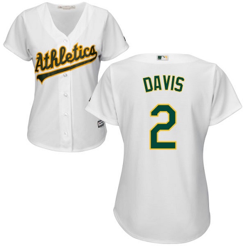 Athletics #2 Khris Davis White Home Women's Stitched Baseball Jersey