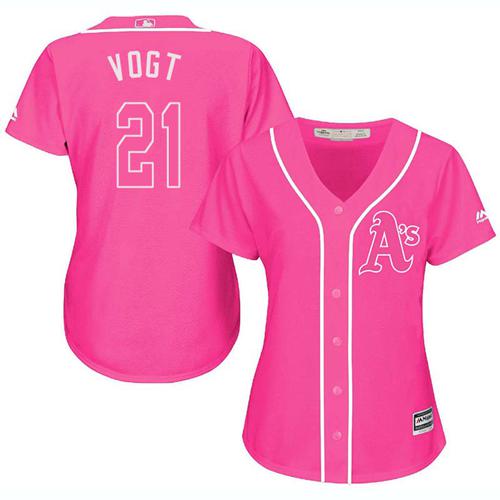 Athletics #21 Stephen Vogt Pink Fashion Women's Stitched MLB Jersey