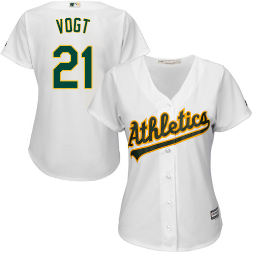 Athletics #21 Stephen Vogt White Home Women's Stitched MLB Jersey