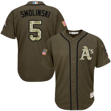 Athletics #5 Jake Smolinski Green Salute to Service Stitched Baseball Jersey