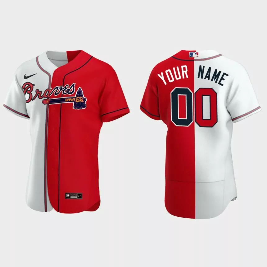 Atlanta Braves #00 Custom Split Authentic Jersey – White Red