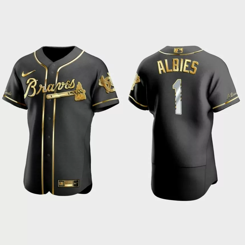 Atlanta Braves #1 Ozzie Albies Gold Edition Authentic Jersey – Black