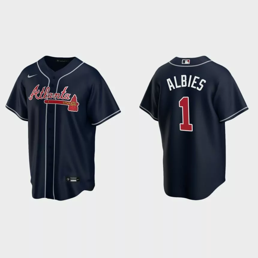 Atlanta Braves #1 Ozzie Albies Navy 2020 Replica Alternate Jersey