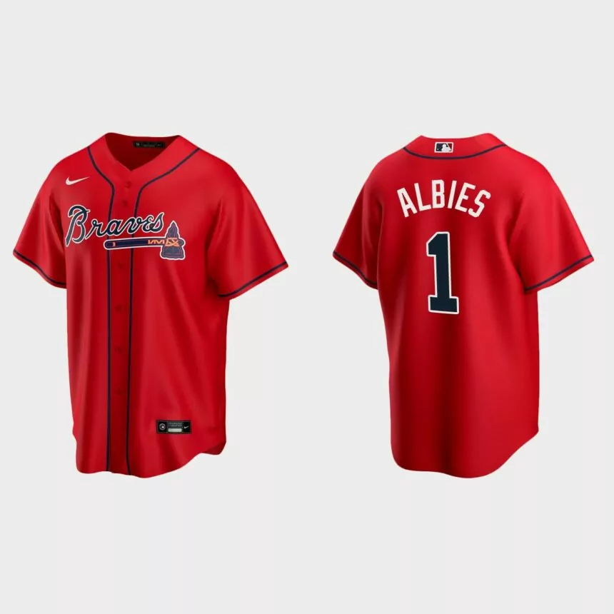 Atlanta Braves #1 Ozzie Albies Red 2020 Replica Alternate Jersey