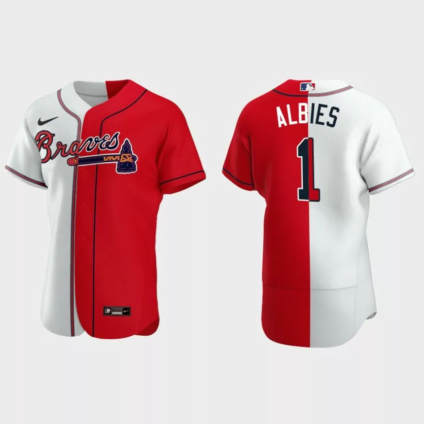Atlanta Braves #1 Ozzie Albies Split Authentic Jersey – White Red