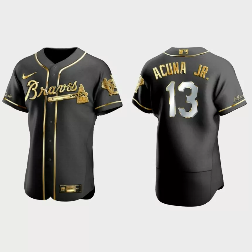 Atlanta Braves #13 Ronald Acuna Jr. Gold Edition Authentic Jersey – Black
