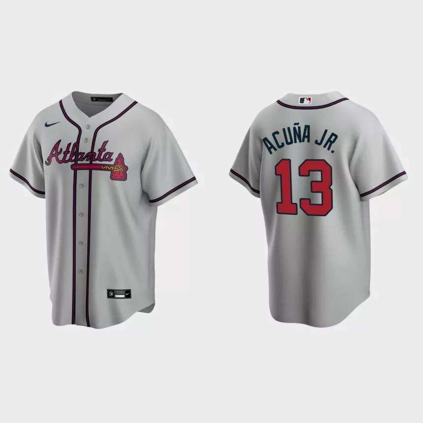 Atlanta Braves #13 Ronald Acuna Jr. Gray 2020 Replica Road Jersey