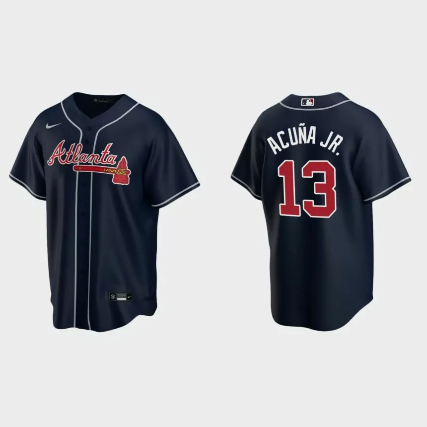 Atlanta Braves #13 Ronald Acuna Jr. Navy 2020 Replica Alternate Jersey
