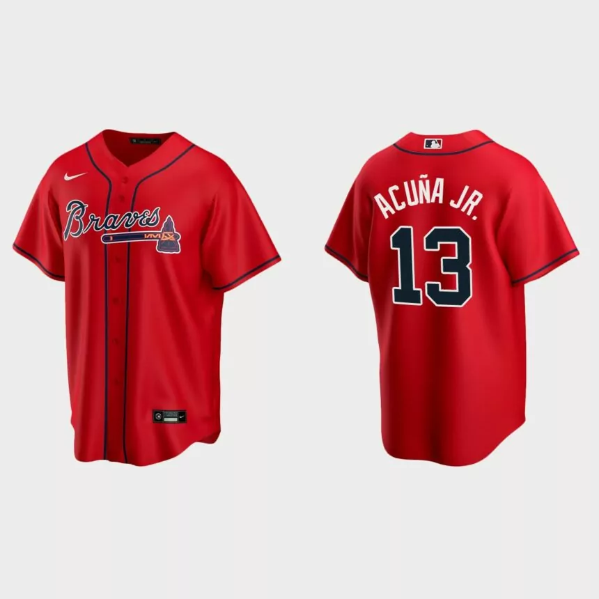 Atlanta Braves #13 Ronald Acuna Jr. Red 2020 Replica Alternate Jersey