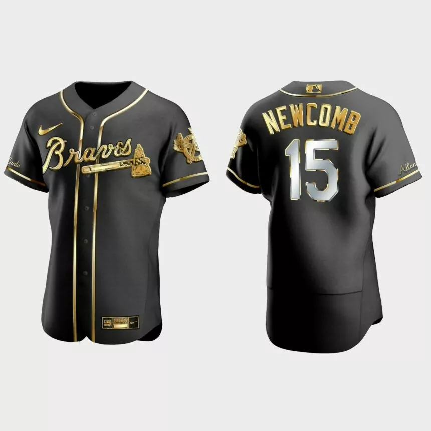 Atlanta Braves #15 Sean Newcomb Gold Edition Authentic Jersey – Black