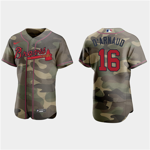 Atlanta Braves #16 Travis D'Arnaud Men's Nike 2021 Armed Forces Day Authentic MLB Jersey -Camo
