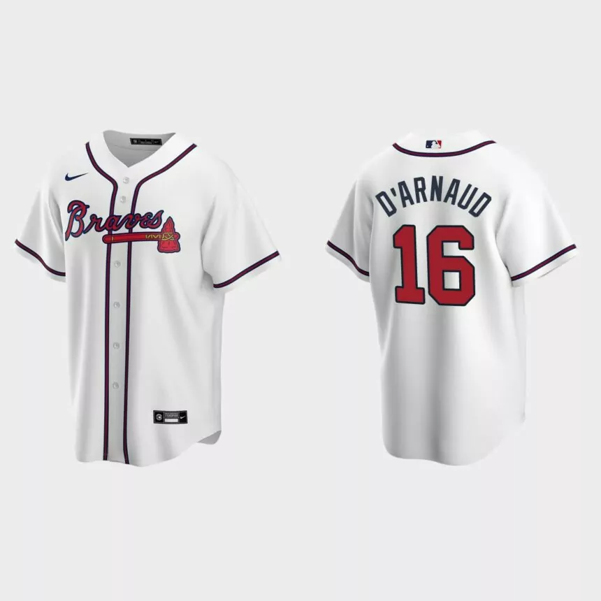Atlanta Braves #16 Travis d’Arnaud Replica Home Jersey – White