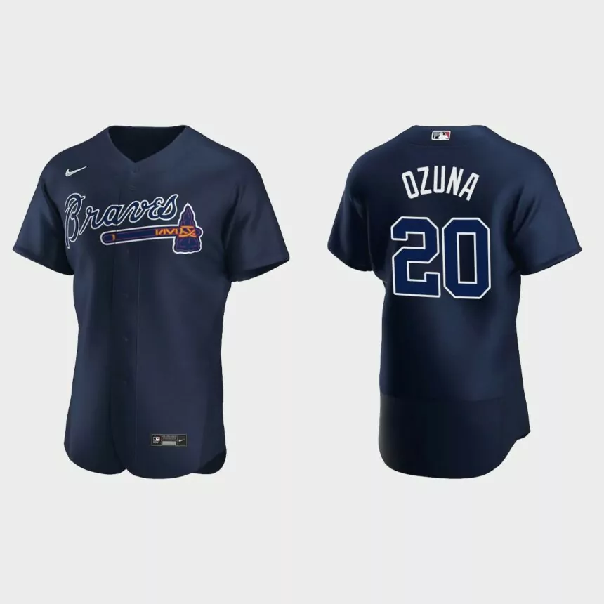Atlanta Braves #20 Marcell Ozuna Authentic 2020 Alternate Player Jersey – Navy