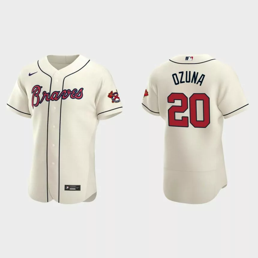 Atlanta Braves #20 Marcell Ozuna Authentic 2020 Alternate Team Jersey – Cream