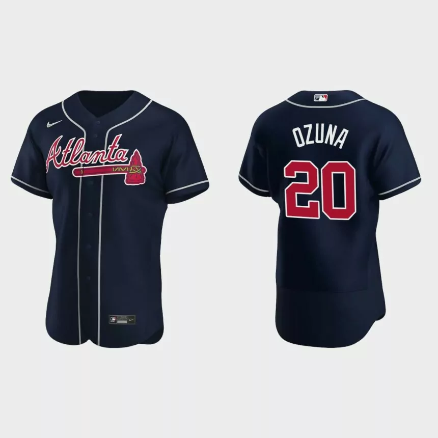 Atlanta Braves #20 Marcell Ozuna Authentic 2020 Alternate Team Jersey – Navy