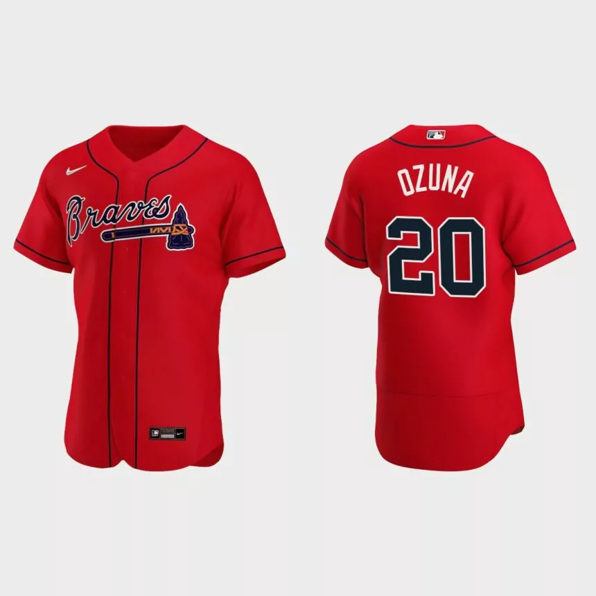 Atlanta Braves #20 Marcell Ozuna Authentic 2020 Alternate Team Jersey – Red