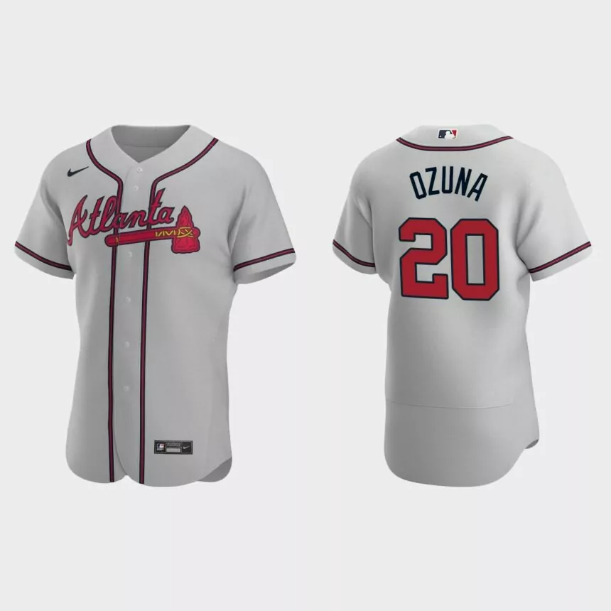 Atlanta Braves #20 Marcell Ozuna Authentic 2020 Road Team Jersey – Gray