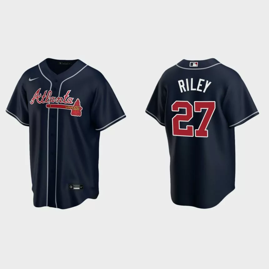 Atlanta Braves #27 Austin Riley Navy 2020 Replica Alternate Jersey