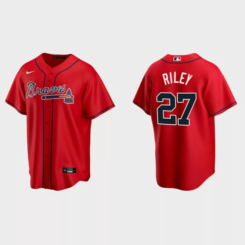 Atlanta Braves #27 Austin Riley Red 2020 Replica Alternate Jersey