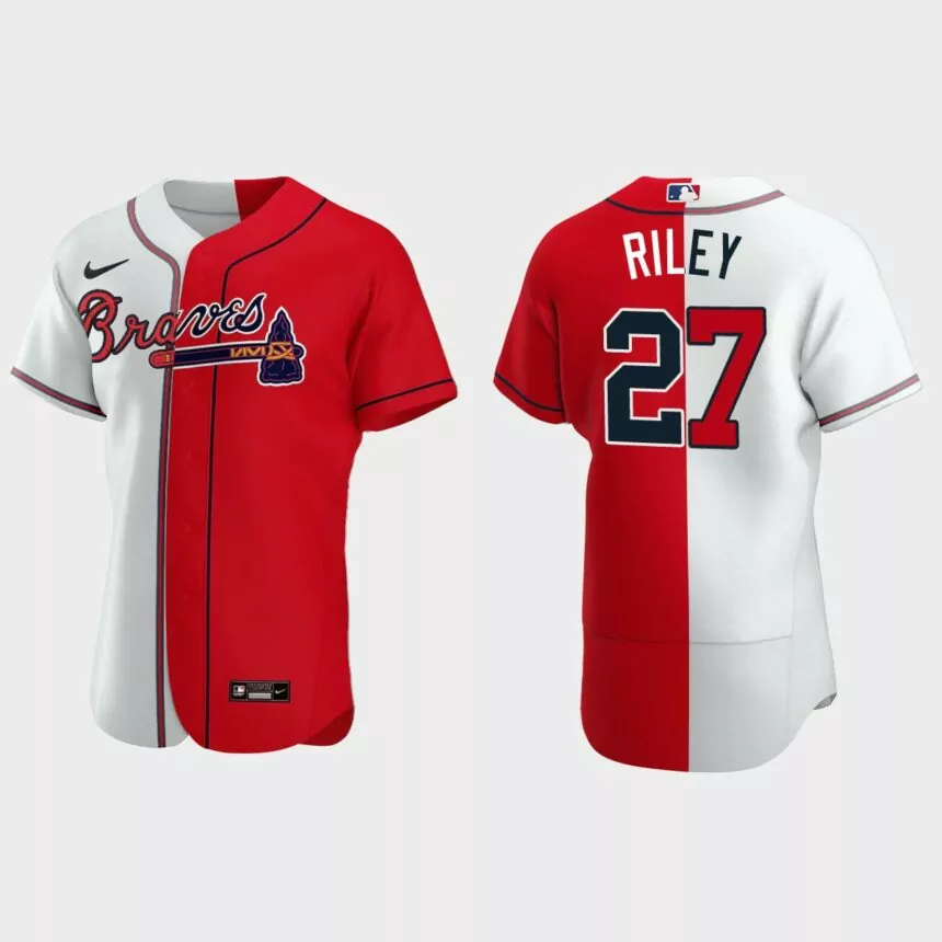Atlanta Braves #27 Austin Riley Split Authentic Jersey – White Red