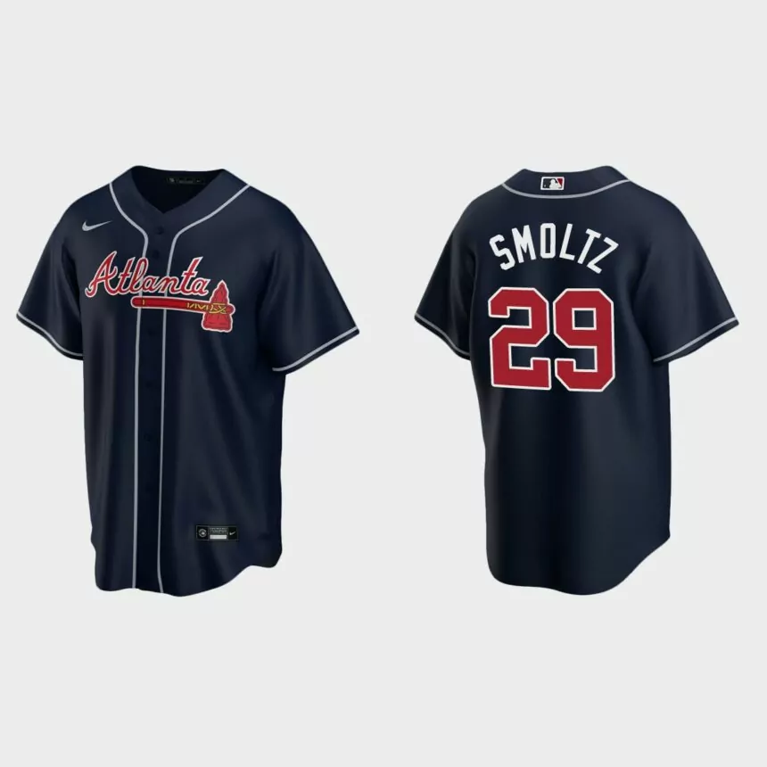 Atlanta Braves #29 John Smoltz Navy 2020 Replica Alternate Jersey