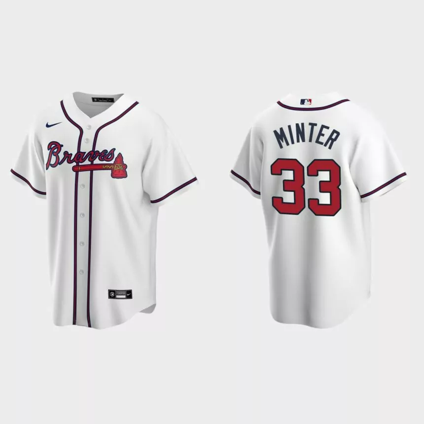 Atlanta Braves #33 A.J. Minter Replica Home Jersey – White
