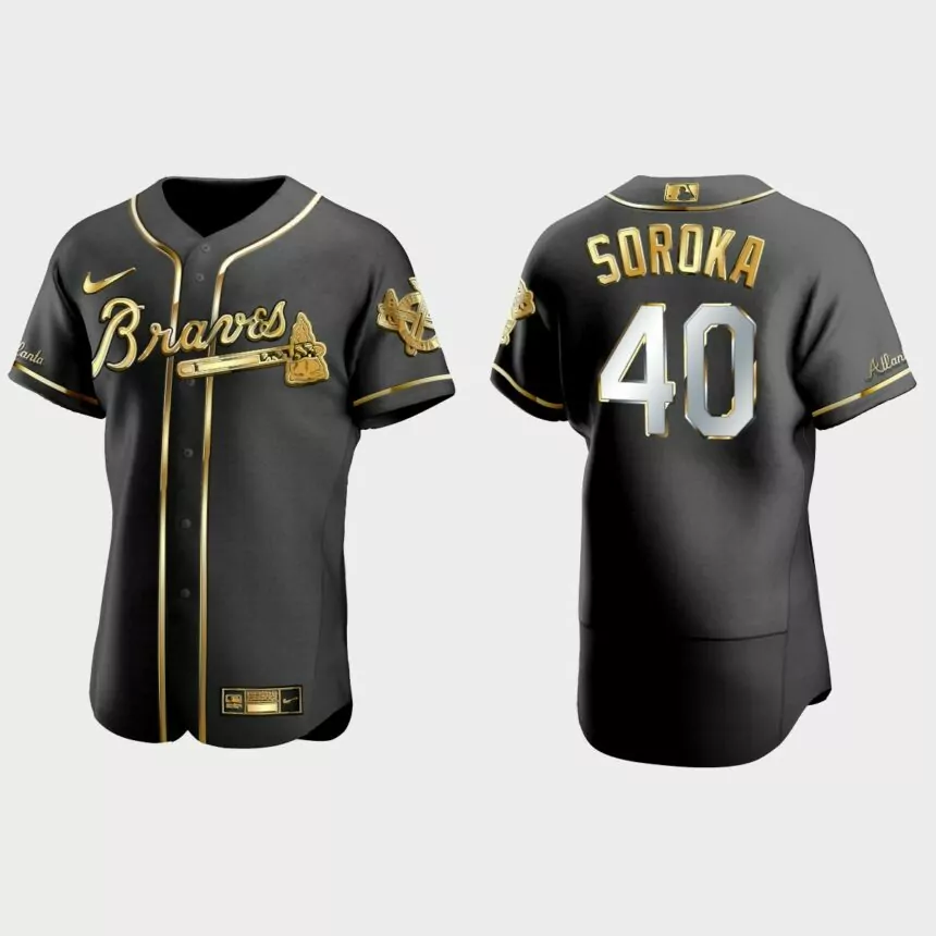 Atlanta Braves #40 Mike Soroka Gold Edition Authentic Jersey – Black